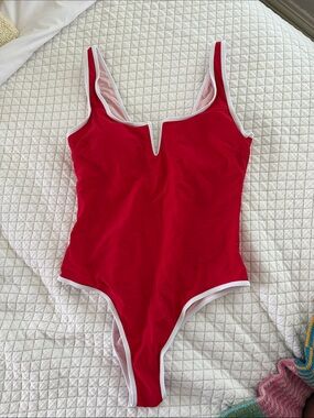 Girls' Red One-Piece Swimsuit with White Trim
